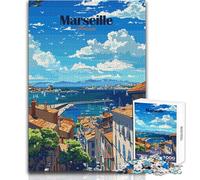 Puzzle 1000 pièces pour Adolescents - Marseille, France - Affiche de Voyage - Idéal pour s'amuser en Famille et Passer Une soirée Jeux - Décoration Parfaite - Jeu à Monter soi-même 38x52cm