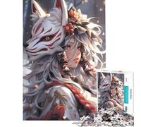 Puzzle 1000 pièces pour Adolescents Masque Kitsune Fille Anime Stimule Le Cerveau Décoration Murale Jouet Convient aux Personnes de 14 Ans et Plus (50x75cm)