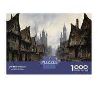Puzzle 1000 Pièces pour Adolescents Medieval Village Scene Puzzles pour Adultes, Jouet, Décoration Murale, Art Mural, Idéal comme Cadeau pour Toute La Famille 38x26cm/1000pcs