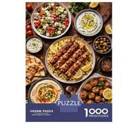 Puzzle 1000 Pièces pour Adolescents Mediterranean Feast with Kebabs and Dips Puzzle pour Adultes Jeu Familial Anti-Stress Cadeaux d'anniversaire Et Cadeaux Uniques 52x38cm/1000pcs