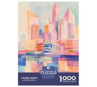 Puzzle 1000 Pièces pour Adolescents Modern Cityscape Watercolor Print Casse-têtes pour Adolescents Analyse Et Logique Interaction Parent-Enfant Jeu Stimulant Jouets 70x50cm/1000pcs