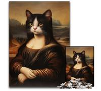 Puzzle 1000 pièces pour Adolescents Mona Lisa Chat Puzzles en Bois Intéressant Réduction du Stress, Idées Cadeaux pour Les 14 Ans et Plus 50x75cm