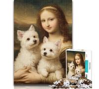 Puzzle 1000 pièces pour Adolescents, Mona Lisa et Son Chien, Jeu Familial, Cadeau d'anniversaire Défi Haute difficulté 26x38cm