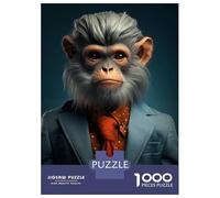Puzzle 1000 Pièces pour Adolescents Monkey in Suit Animal Art Puzzle pour Adultes Jeux De Famille Cadeau d'anniversaire Stimule Le Cerveau 38x26cm/1000pcs