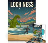 Puzzle 1000 pièces pour Adolescents Monstre du Loch Ness,créature cryptide,Affiche de Voyage,découpe précise,Jeu de logique Amusant et Silencieux,décoration de Noël,Cadeau (38x52cm)