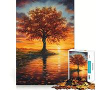 Puzzle 1000 pièces pour Adolescents, Motif Arbre au Coucher du Soleil en Automne, décoration soignée, Jeu d'articulation, Exercice Mental, Moment de détente, Cadeau Amusant de Noël (50x75cm)