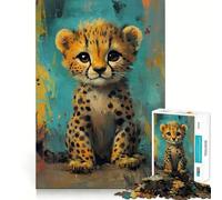 Puzzle 1000 pièces pour Adolescents,Motif bébé guépard,Jeu d'articulation Fine et Amusant,Casse-tête,Cadeau d'anniversaire (38x52cm)