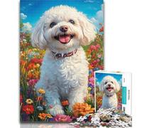 Puzzle 1000 pièces pour Adolescents, Motif Bichon frisé Blanc Heureux, 1000 pièces pour Adultes, Anti-Stress, défi Difficile, renforce l'amour Entre Couples, 26x38cm