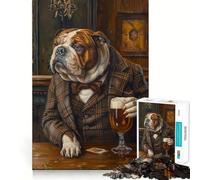 Puzzle 1000 pièces pour Adolescents,Motif Bouledogue et pub Irlandais,Bords précis,Art,entraînement Mental,Jeu Calme et Amusant,Cadeau d'anniversaire (50x75cm)