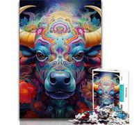 Puzzle 1000 pièces pour Adolescents Motif Buffle psychédélique 1000 pièces pour Adultes Cadeaux décoration Murale Cadeaux Uniques pour Anniversaire et Noël Convient pour 14 38x26cm