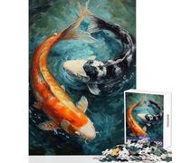 Puzzle 1000 pièces pour Adolescents Motif carpes koï à Peindre décoration Murale Cadeau d'anniversaire Jeu de réflexion Stimulant et décompressant Dimensions 38x26cm