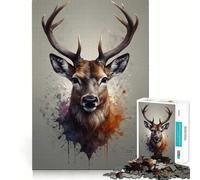 Puzzle 1000 pièces pour Adolescents,Motif cerf Aquarelle,Bords précis,Exercice Mental,Jeu Calme et Amusant,Cadeau d'anniversaire (38x26cm)