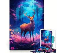 Puzzle 1000 pièces pour Adolescents,Motif cerf Fantastique en Pixel Art,découpe précise,Jeu de logique Amusant et Silencieux,décoration de Noël,Cadeau (38x26cm)
