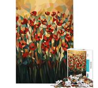 Puzzle 1000 pièces pour Adolescents Motif Champ de Coquelicots géométrique Original Jeu éducatif et Casse-tête pour Toute la Famille Cadeau d'anniversaire (Taille 38x52cm)