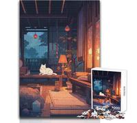 Puzzle 1000 pièces pour Adolescents, Motif Chat Blanc, Style Anime Japonais, pour des Moments de détente et de Plaisir Jeu de précision, Dimensions:50x75cm