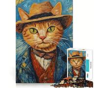 Puzzle 1000 pièces pour Adolescents,Motif Chat chapeauté,Peinture aux Bords précis,Art pour stimuler l'esprit,Jeu Calme et Amusant,Cadeau d'anniversaire Artistique (50x75cm)