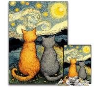 Puzzle 1000 pièces pour Adolescents, Motif Chat du Ciel Nocturne, Puzzle en Bois, intéressant pour réduire Le Stress, idées Cadeaux pour Les 14 Ans et Plus 50x75cm