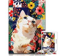 Puzzle 1000 pièces pour Adolescents, Motif Chat et Patchwork Floral, idéal pour se détendre et Passer Le Temps, Cadeau pour Femmes et Hommes (Taille 50x75cm)
