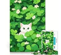 Puzzle 1000 pièces pour Adolescents,Motif Chat et trèfle,décoration soignée,Jeu d'exercice Mental,Jeu de détente,Cadeau Amusant de Noël (38x26cm)