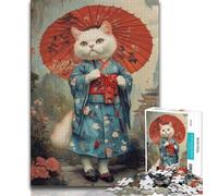 Puzzle 1000 pièces pour Adolescents Motif Chat Geisha Japonais 1000 pièces pour Adultes pour Les Amoureux ou Les Amis (26x38cm)