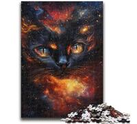 Puzzle 1000 pièces pour Adolescents, Motif Chat Noir et Flamme Cosmique Un défi à relever, mais Amusant et Humoristique Cadeau d'anniversaire, Cadeaux, décoration Murale 26x38cm