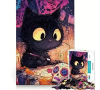 Puzzle 1000 pièces pour Adolescents,Motif Chat Noir,Jour des Morts,découpe précise,Jeu d'exercice cérébral,détente et Divertissement pour Un Anniversaire (38x26cm)