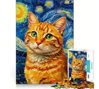 Puzzle 1000 pièces pour Adolescents,Motif Chat sous Un Ciel étoilé,Bords précis,idéal pour stimuler l'esprit,Jeu Calme et Amusant,Cadeau d'anniversaire (38x52cm)