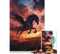 Puzzle 1000 pièces pour Adolescents,Motif Cheval ailé Noir,découpe précise,Jeu d'exercice cérébral,détente et Divertissement pour Un Anniversaire (50x75cm)