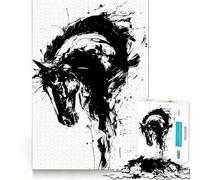 Puzzle 1000 pièces pour Adolescents,Motif Cheval Noir et Blanc,Dessin à l'encre,découpe Nette,Casse-tête logique,Jeu pour se détendre,Cadeau apaisant de Noël (38x26cm)
