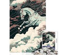 Puzzle 1000 pièces pour Adolescents Motif Cheval Ukiyo-e Style Japonais/Chinois Jeu Manuel Cadeau et Jouet idéal découpe de précision (38x52cm)