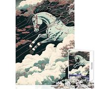 Puzzle 1000 pièces pour Adolescents Motif Cheval Ukiyo-e Style Japonais et Chinois Jeu de 1000 pièces idéal pour se détendre Cadeau Parfait pour la décoration intérieure (38x26cm)