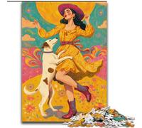 Puzzle 1000 pièces pour Adolescents, Motif Chien Cow-Girl dans Les Fleurs Sauvages, Art intéressant, réduction du Stress, liste de souhaits avec Le Père Noël (14 Ans) (50x75cm)