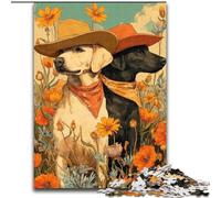 Puzzle 1000 pièces pour Adolescents, Motif Chien Cow-Girl dans Les Fleurs Sauvages, Jeu Familial Anti-Stress, défi Difficile, Cadeaux pour Amis et Famille (50x75cm)