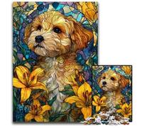 Puzzle 1000 pièces pour Adolescents, Motif Chien vitrail, Puzzle en Bois, décoration d'intérieur colorée et Jeu Familial interactif, 50x75cm