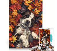 Puzzle 1000 pièces pour Adolescents Motif Chiot et Feuilles d'automne Jouet à Monter soi-même améliore la mémoire avec des pièces de Formes aléatoires Parfaitement emboîtables 38x26cm