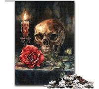 Puzzle 1000 pièces pour Adolescents, Motif crâne et Rose Rouge, idéal pour la détente et l'amour Entre Couples (à partir de 14 Ans, 26x38cm)