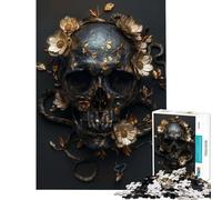 Puzzle 1000 pièces pour Adolescents Motif crâne et Serpent Or et Noir Jeu éducatif et Relaxant pour Toute la Famille pour Un Père Noël Secret (Dimensions 38x52cm)