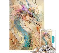 Puzzle 1000 pièces pour Adolescents Motif Dragon rétro en Verre doré idéal pour Un Anniversaire ou Noël Jeu Familial Amusant à partir de 14 Ans 50x75cm