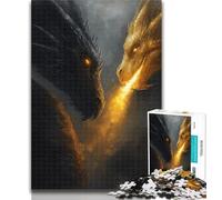 Puzzle 1000 pièces pour Adolescents, Motif Dragon Volant Noir et doré, idéal comme Cadeau pour Un Adolescent, Jeu éducatif, Jouet, décoration d'intérieur Unique, 50x75cm