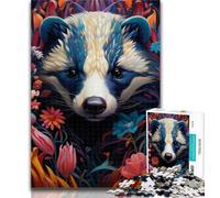 Puzzle 1000 pièces pour Adolescents, Motif Fleurs de Blaireau à Miel, idéal comme Cadeau pour Toute la Famille, à partir de 14 Ans, 26x38cm