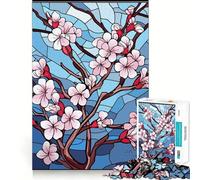 Puzzle 1000 pièces pour Adolescents,Motif Fleurs de Cerisier,en Verre,à Assemblage Fin,Amusant et Stimulant,idéal pour Un Jeu de réflexion ou comme Cadeau d'anniversaire (50x75cm)