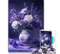 Puzzle 1000 pièces pour Adolescents, Motif Fleurs Violettes, idéal pour Les Vacances à la Maison, Anti-Stress, avec Affiche et fiche de Questions-réponses Assorties 38x26cm