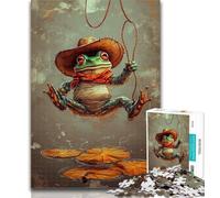 Puzzle 1000 pièces pour Adolescents, Motif Grenouille Cowboy, pour Adultes et Adolescents, 1000 pièces, Anti-Stress, défi Difficile, renforce l'amour Entre Couples, 50x75cm