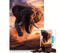 Puzzle 1000 pièces pour Adolescents,Motif guépard et éléphant Hybride,découpe précise,activité Manuelle,Exercice Mental,Divertissement et détente,activité d'anniversaire (38x52cm)
