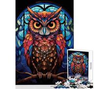 Puzzle 1000 pièces pour Adolescents Motif Hibou vitrail Décoration intérieure Jouet activité Artistique Cadeau Jeu Amusant pour développer sa motricité Fine et Son Cerveau Dimensions 38x52cm