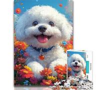 Puzzle 1000 pièces pour Adolescents, Motif Joyeux Bichon frisé Blanc, 1000 pièces, Difficile, avec des pièces entièrement emboîtables de Formes aléatoires, 50x75cm