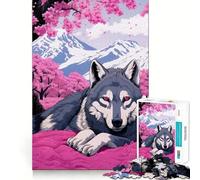 Puzzle 1000 pièces pour Adolescents,Motif Loup et Fleurs de Cerisier,Articulation Fine,Jeu Amusant et Stimulant,idéal pour Un Anniversaire (50x75cm)