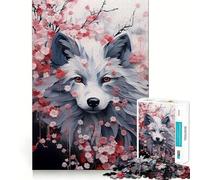 Puzzle 1000 pièces pour Adolescents,Motif Loup et Fleurs de Cerisier,découpe Premium,Jeu Amusant et divertissant,Facile à Jouer,idéal pour Une décoration de Noël (38x26cm)