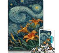 Puzzle 1000 pièces pour Adolescents, Motif lys Jaunes dans Le Ciel Nocturne, Anti-Stress, Difficile, pour renforcer l'amour Entre Couples, 38x26cm