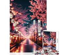 Puzzle 1000 pièces pour Adolescents Motif néon de Rue Sakura Jeu Relaxant d'analyse et de logique décoration Murale Cadeau Unique pour Un Anniversaire ou Noël (38x26cm)